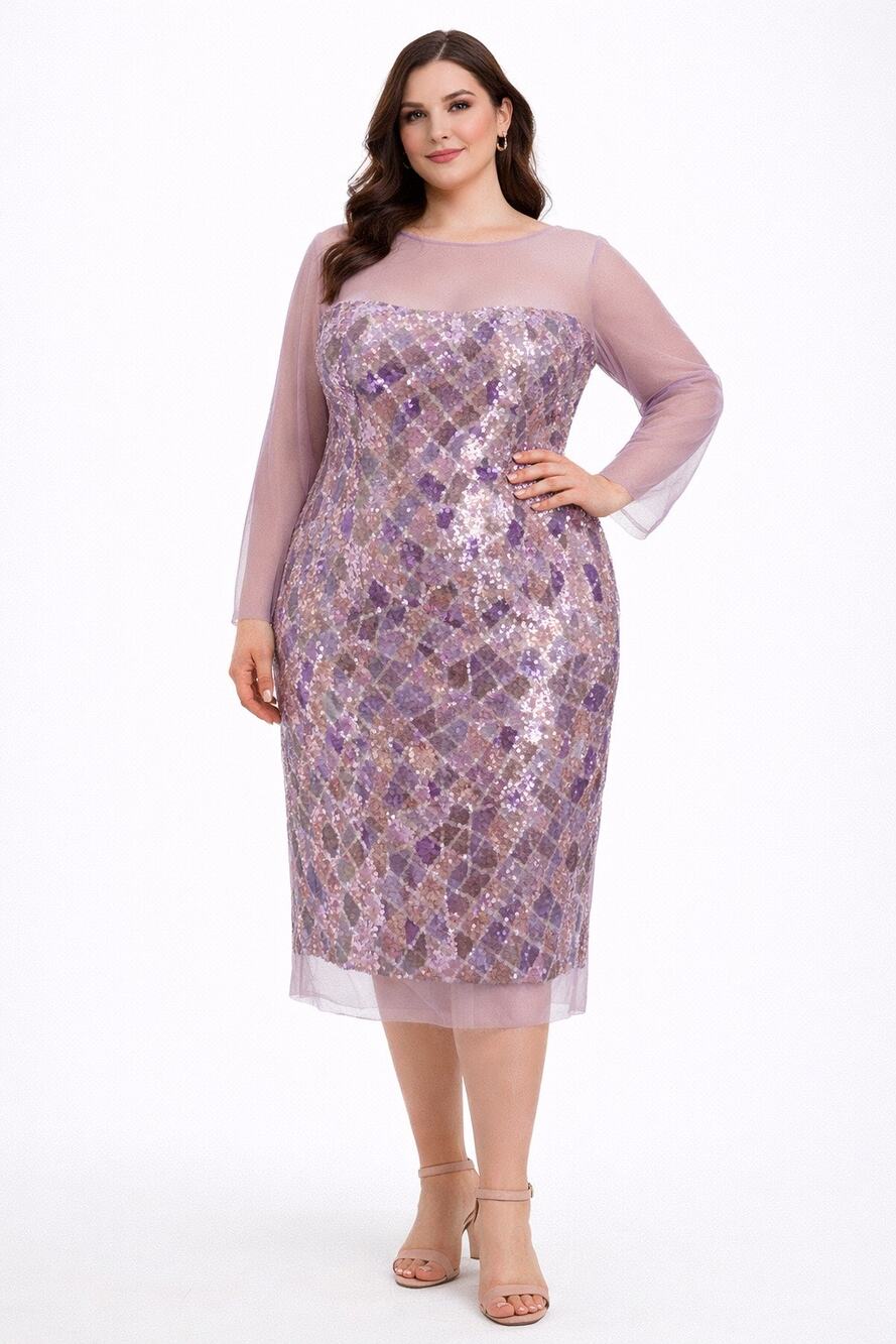 Eloquii 2010s Lavender Purple Sequin Mesh Overlay Cocktail Dress NWT Size 16